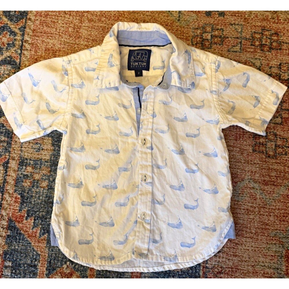 TUKTUK Designs by Pinwheels Nantucket Boys 2T WhiteBlue Whale Short Sleeve
